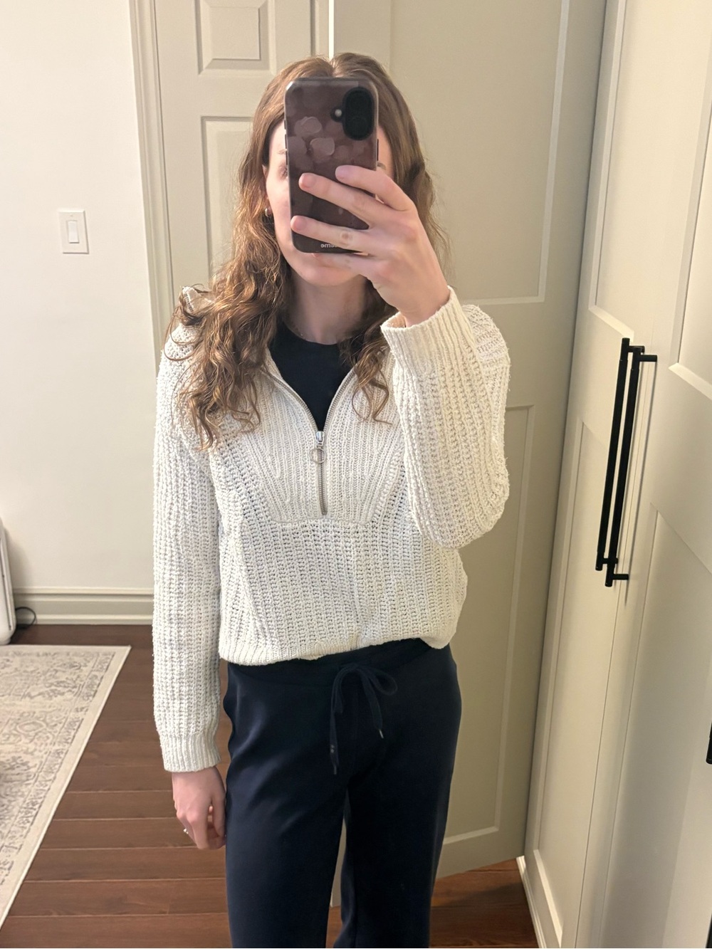 Simons white cotton blend quarter zip sweater